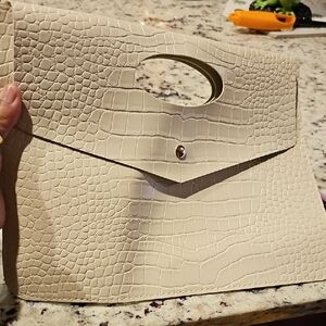 Crocodile Embossed Cream Clutch